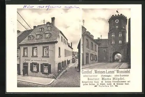 AK Wunsiedel /Fichtelgeb., Gasthof Weisses Lamm neben Kopetentor