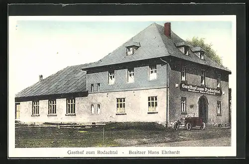 AK Lehsten /Helmbrechts, Gasthof zum Rodachtal mit Auto