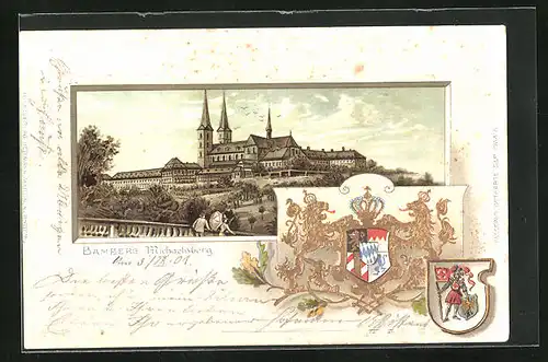 Passepartout-Lithographie Bamberg, Kloster auf dem Michaelsberg, Wappen