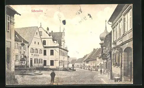 AK Schesslitz, Strassenpartie mit Jungen und Brunnen