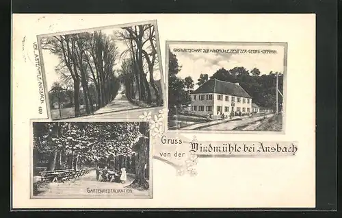 AK Ansbach, Gasthaus zur Windmühle, Gartenrestauration
