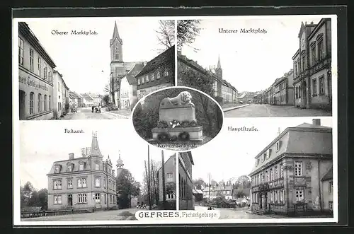 AK Gefrees /Fichtelgebirge, Postamt, Oberer & Unterer Marktplatz, Hauptstrasse