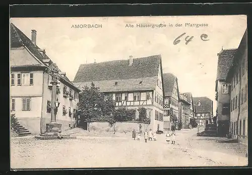 AK Amorbach, Alte Häusergruppe am Strasseneck Pfarrgasse