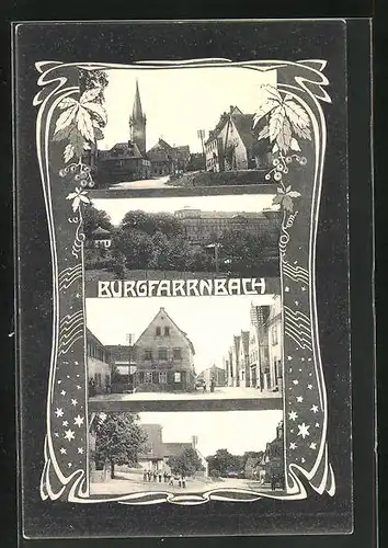 AK Burgfarrnbach, Strassenansichten aus dem Ort, Blick zur Kirche