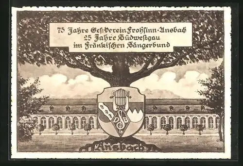 AK Ansbach, 11. Jubiläums-Gausängerfest 1929, Festpostkarte