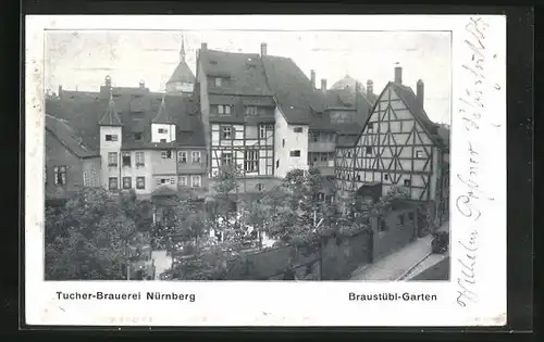 AK Nürnberg, Gasthaus Braustübl-Garten und Tucher-Brauerei