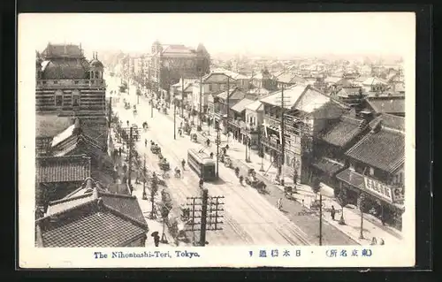 AK Tokyo, The Nihonbashi-Tor, Strassenbahn