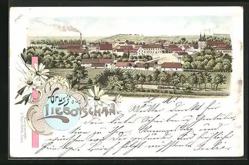 Lithographie Liebotschan, Blick über die Stadt
