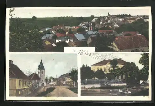 AK Wittosess, Villa mit Ententeich, Strasse zur Kirche, Gesamtansicht