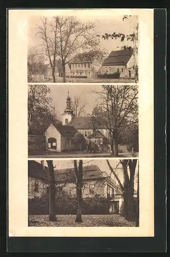 AK Dobricany, Kirche, Schloss, Strassenpartie