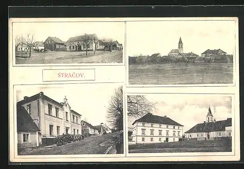 AK Stracov, Kirche, Schulke, Ortspartie
