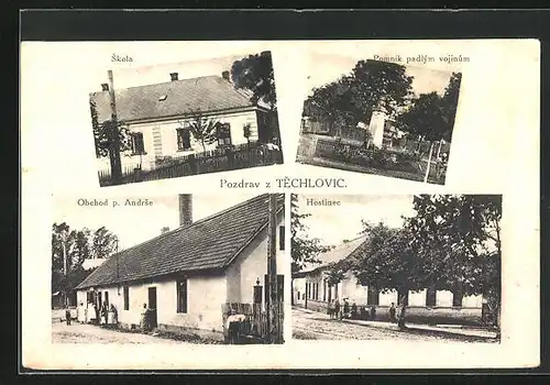 AK Techlovice, Obchod P. Andrse, Hostinec, Skola