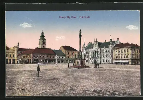 AK Nový Bydzov, Platz mit Denkmal und Rathaus