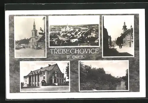 AK Trebechovice, Kirche, Strassenpartie, Flusspartie