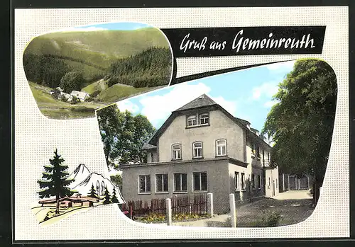 AK Gemeinreuth, Gasthaus Gemeinreuth, Ortspartie