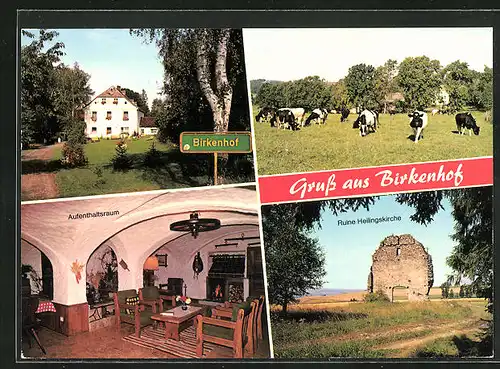 AK Wirsberg, Gasthaus - Pension Birkenhof, Innenansicht Aufenthaltsraum, Ruine Heilingskirche