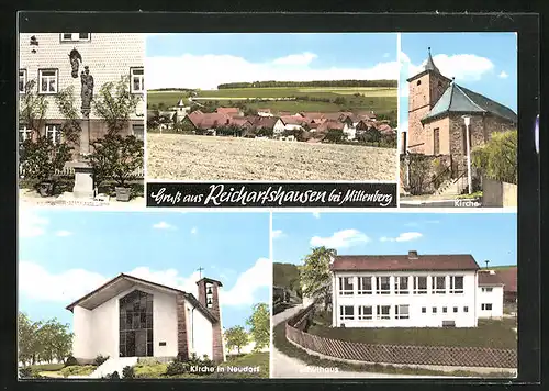 AK Reichartshausen /Miltenberg, Bildstock, Kirche, Schulhaus
