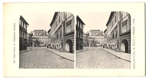 Stereo-Fotografie Lichtdruck Bedrich Koci, Prag, Ansicht Prag - Praha, Maltezske namesti