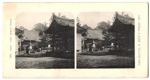 Stereo-Fotografie Lichtdruck Bedrich Koci, Prag, Ansicht Kobe / Japan, skupina chramu