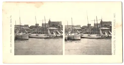 Stereo-Fotografie Lichtdruck Bedrich Koci, Prag, Ansicht Rosario des Santa Fe, Südamerika Expedition 1907, Hafen Partie