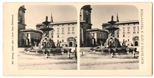 Stereo-Fotografie Lichtdruck Bedrich Koci, Prag, Ansicht Salzburg, Hofbrunnen am Rathaus