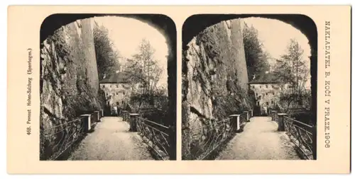 Stereo-Fotografie Lichtdruck Bedrich Koci, Prag, Ansicht Salzburg, Weg an der Festung Hohensalzburg