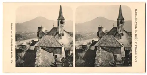 Stereo-Fotografie Lichtdruck Bedrich Koci, Prag, Ansicht Salzburg, Uhrenturm auf der Festung Hohensalzburg