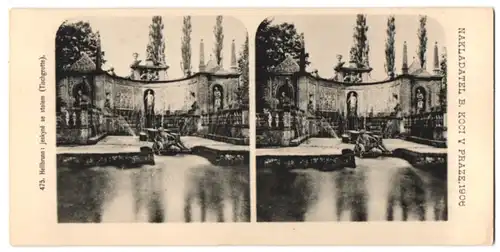 Stereo-Fotografie Lichtdruck Bedrich Koci, Prag, Ansicht Salzburg, Schloss Hellbrunn, Tischgrotte