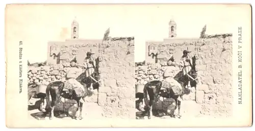 Stereo-Fotografie Lichtdruck Bedrich Koci, Prag, Ansicht Jerusalem, Reiter am Elias Kloster