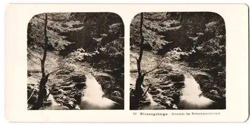 Stereo-Fotografie unbekannter Fotograf, Ansicht Weisswassergrund, Wasserfal im Riesengebirge