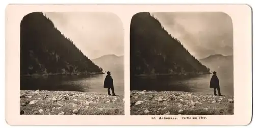 Stereo-Fotografie NPG, Berlin-Steglitz, Ansicht Achensee, Wanderer am Seeufer