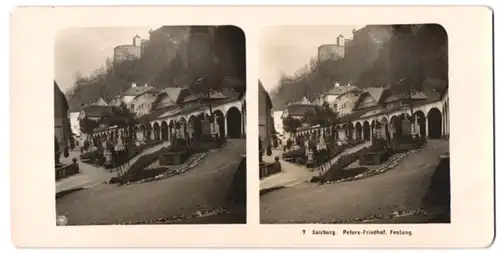 Stereo-Fotografie NPG, Berlin-Steglitz, Ansicht Salzburg, Peters-Friedhof unterhalb der Festung Hohensalzburg