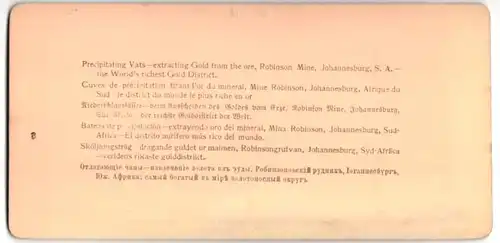 Stereo-Fotografie Underwood & Underwood, New York, Ansicht Johannesburg, Niederschlagsfässer der Goldmine Robinsonmine