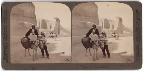 Stereo-Fotografie Underwood & Underwood, New York, Ansicht Almeria, Esel vor einem Kalkstein-Steinbruch