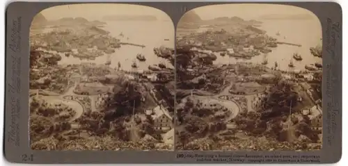 Stereo-Fotografie Underwood & Underwood, New York, Ansicht Alesund / Norwegen, Stadtansicht kurz nach dem Brand von 1904