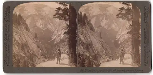 Stereo-Fotografie Underwood & Underwood, New York, Ansicht Yosemite Valley / CA, Wanderer an einem Aussichtspunkt