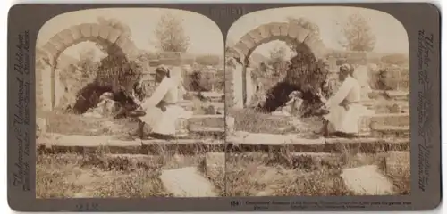 Stereo-Fotografie Underwood & Underwood, New York, Ansicht Olympia, Griechen am Eingang zum antiken Stadion