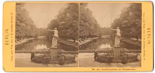 Stereo-Fotografie J. F. Stiehm, Berlin, Ansicht Berlin, Statue am Goldfischteich im Tiergarten