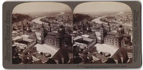 Stereo-Fotografie Underwood & Underwood, New York, Ansicht Salzburg, Stadtansicht mit Salzach Flusslauf
