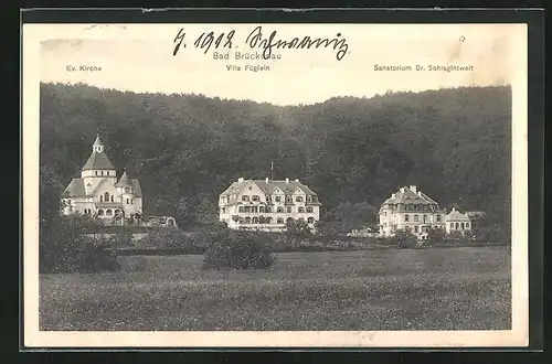 AK Bad Brückenau, Ev. Kirche, Villa Füglein, Sanatorium DR. Schlagintweit