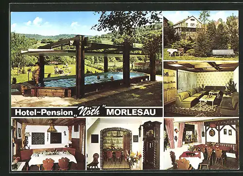 AK Morlesau, Hotel Pension Nöth, Pool, Garten, Speisesaal und Lounge