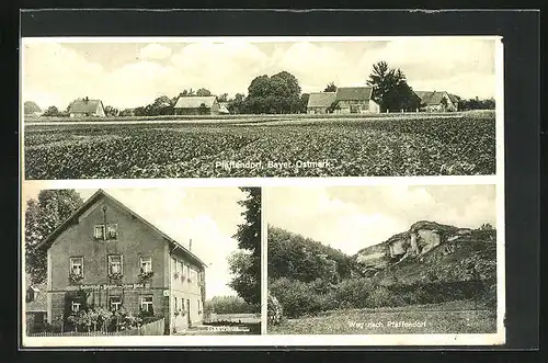 AK Pfaffendorf, Gasthaus v. Joh. Nickol, Weg ins Dorf, Panorama