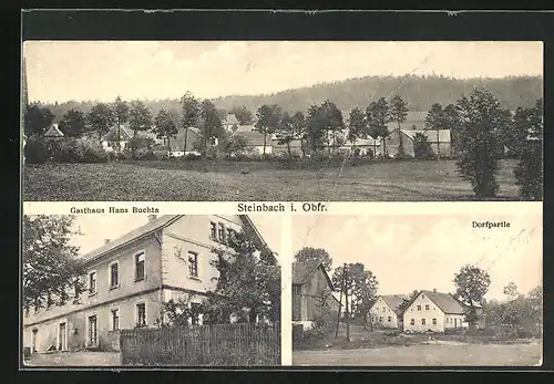 AK Steinbach /Obfr., Gasthaus Hans Buchta, Ortspartie, Panorama