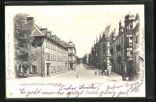 AK Aschaffenburg, Luitpoldstrasse mit Geschäften