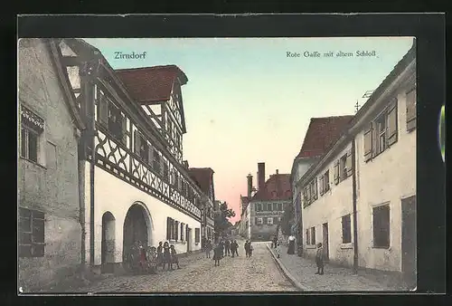 AK Zirndorf, Rote Gasse mit altem Schloss