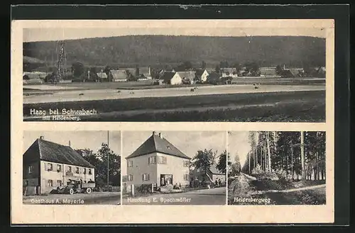 AK Haag / Schwabach, Gasthaus A. Meyerle, Handlung Spachmüller, Heidenberg