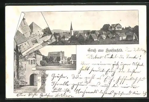 AK Henfenfeld, Kirche, Stadtthor, Strassenpartie, Gesamtansicht