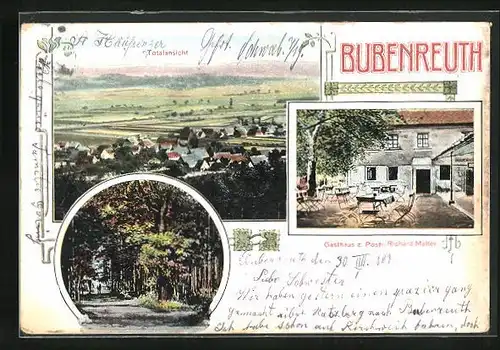 AK Bubenreuth, Gasthaus zur Post, Wanderweg, Gesamtansicht