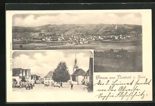 AK Neuhof a. Zenn, Teilansicht, Strassenpartie mit Kirche