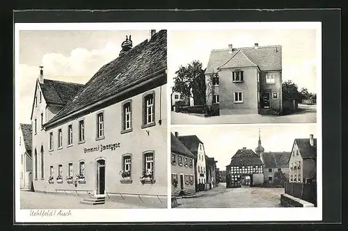 AK Uehlfeld /Aisch, Gasthaus u. Brauerei Zwanzger, Wohnhaus, Strassenpartie mit Tor